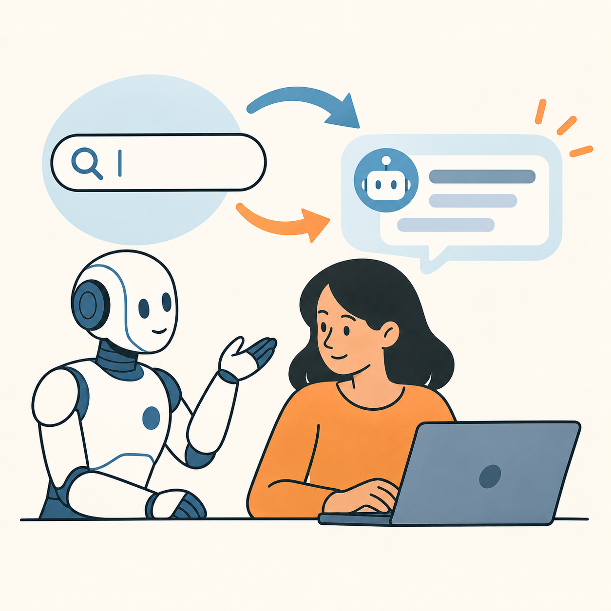 AI 검색을 돕는 로봇과 사용자